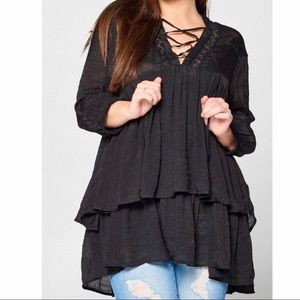 Black ruffle tie neck Tunic / Dress